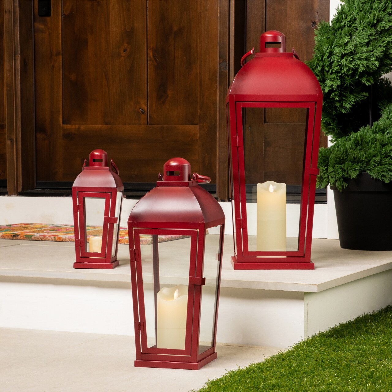 Northlight Vintage Style Metal Candle Lanterns - 23.5" - Red - Set of 3